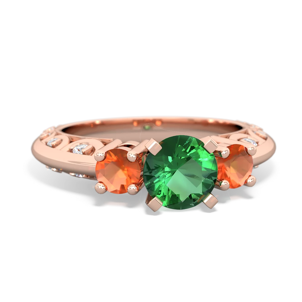 Lab Emerald Art Deco Eternal Embrace Engagement 14K Rose Gold ring C2003