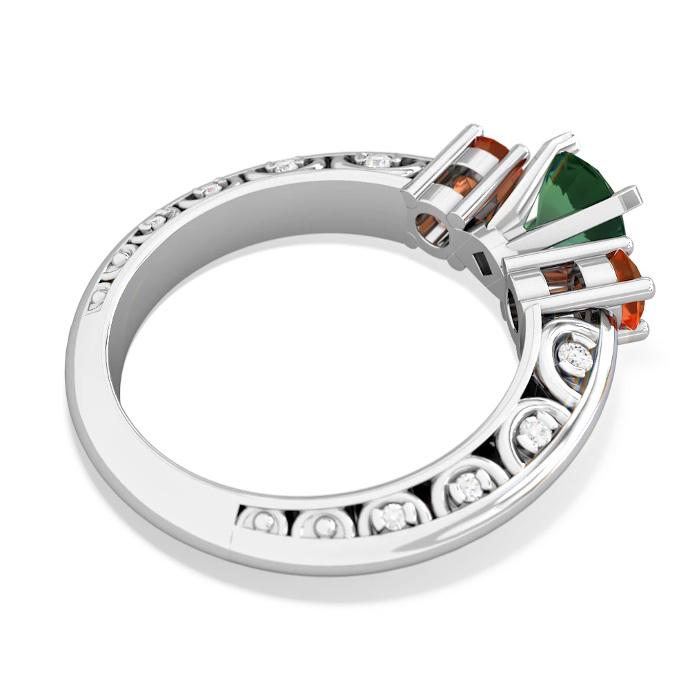 Lab Emerald Art Deco Eternal Embrace Engagement 14K White Gold ring C2003