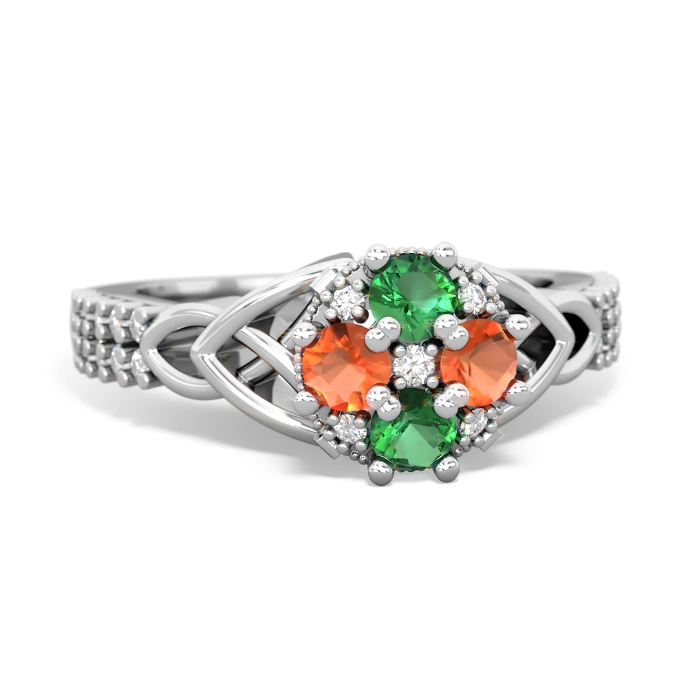 Lab Emerald Celtic Knot Cluster Engagement 14K White Gold ring R26443RD