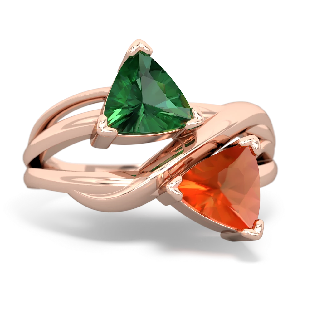 Lab Emerald Split Band Swirl 14K Rose Gold ring R2341