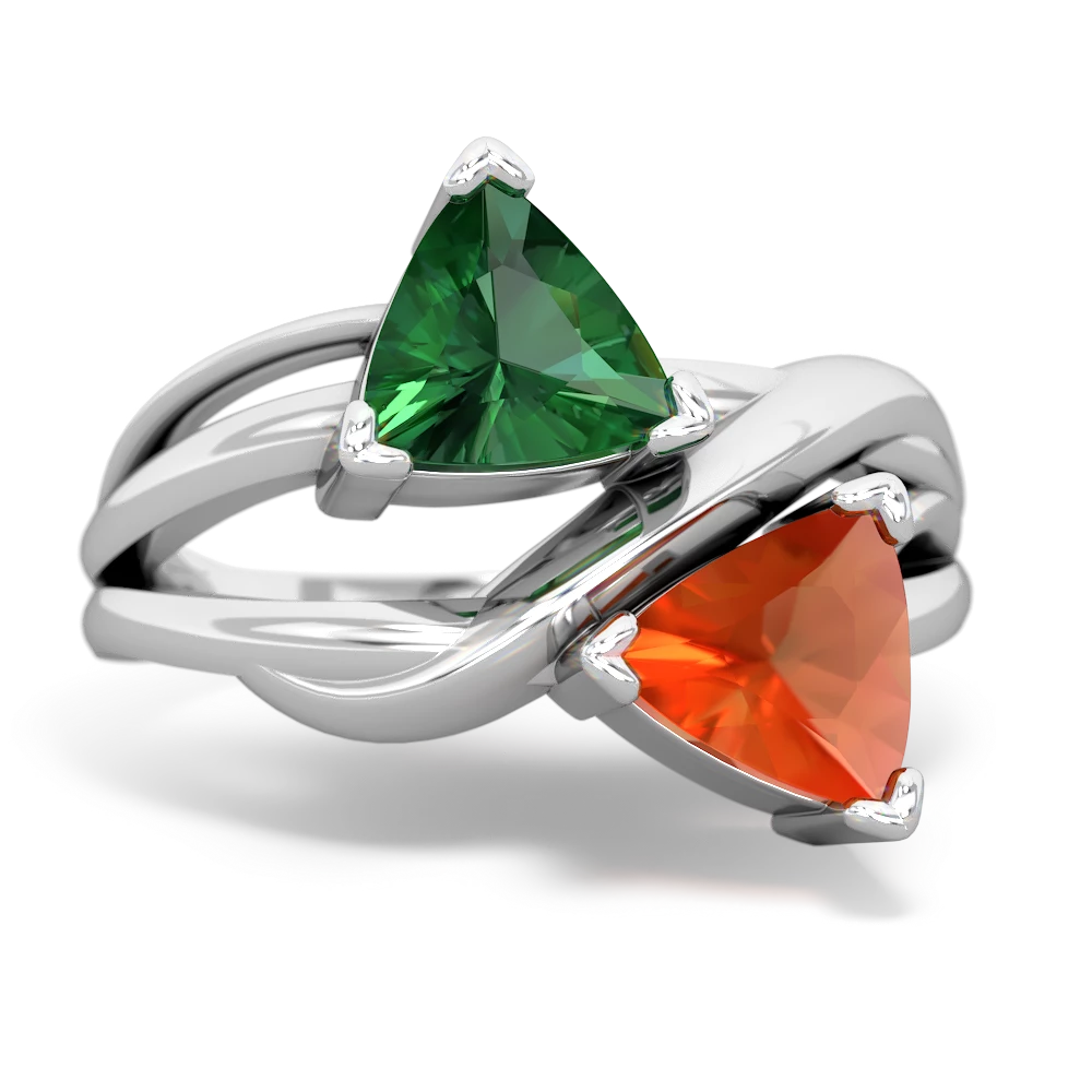 Lab Emerald Split Band Swirl 14K White Gold ring R2341