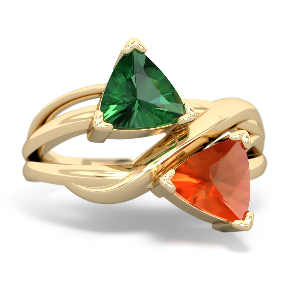 Lab Emerald Split Band Swirl 14K Yellow Gold ring R2341