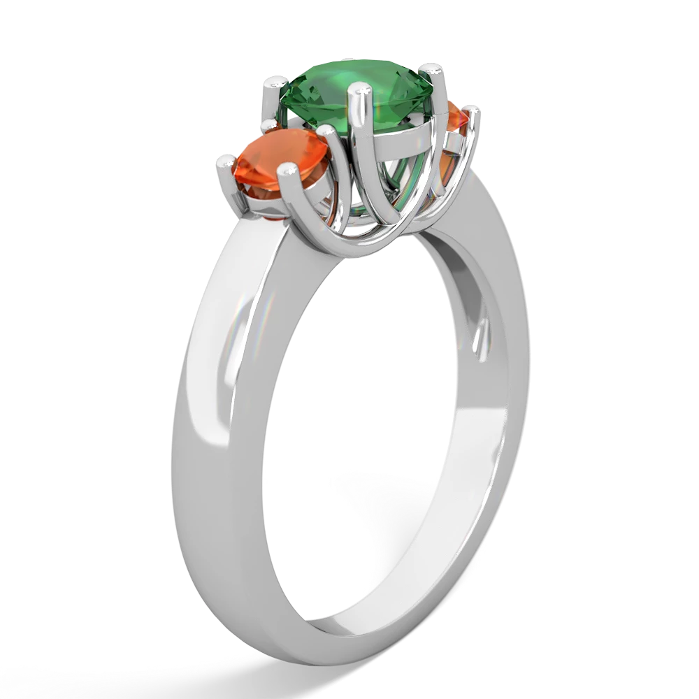 Lab Emerald Three Stone Round Trellis 14K White Gold ring R4018