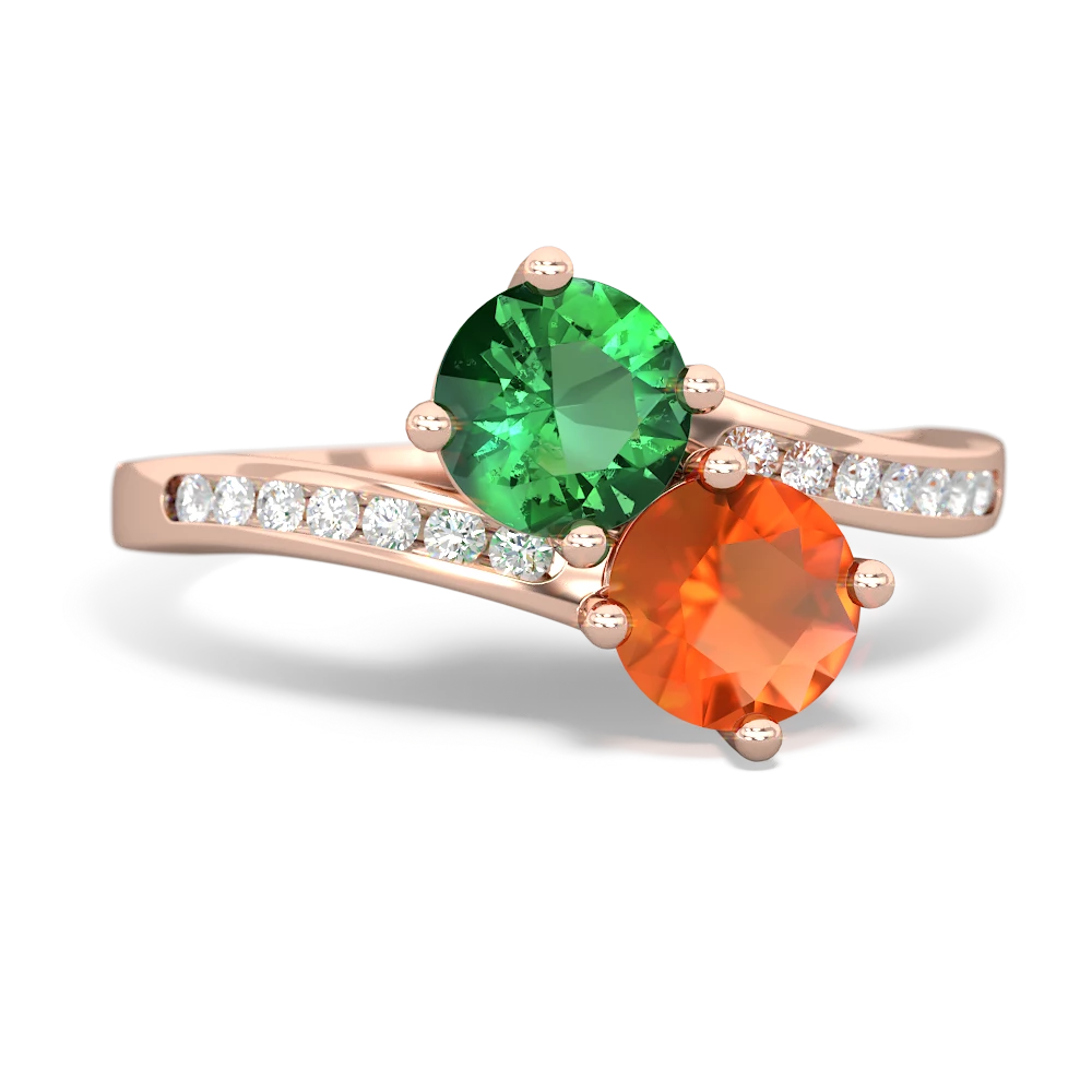 Lab Emerald Channel Set Two Stone 14K Rose Gold ring R5303