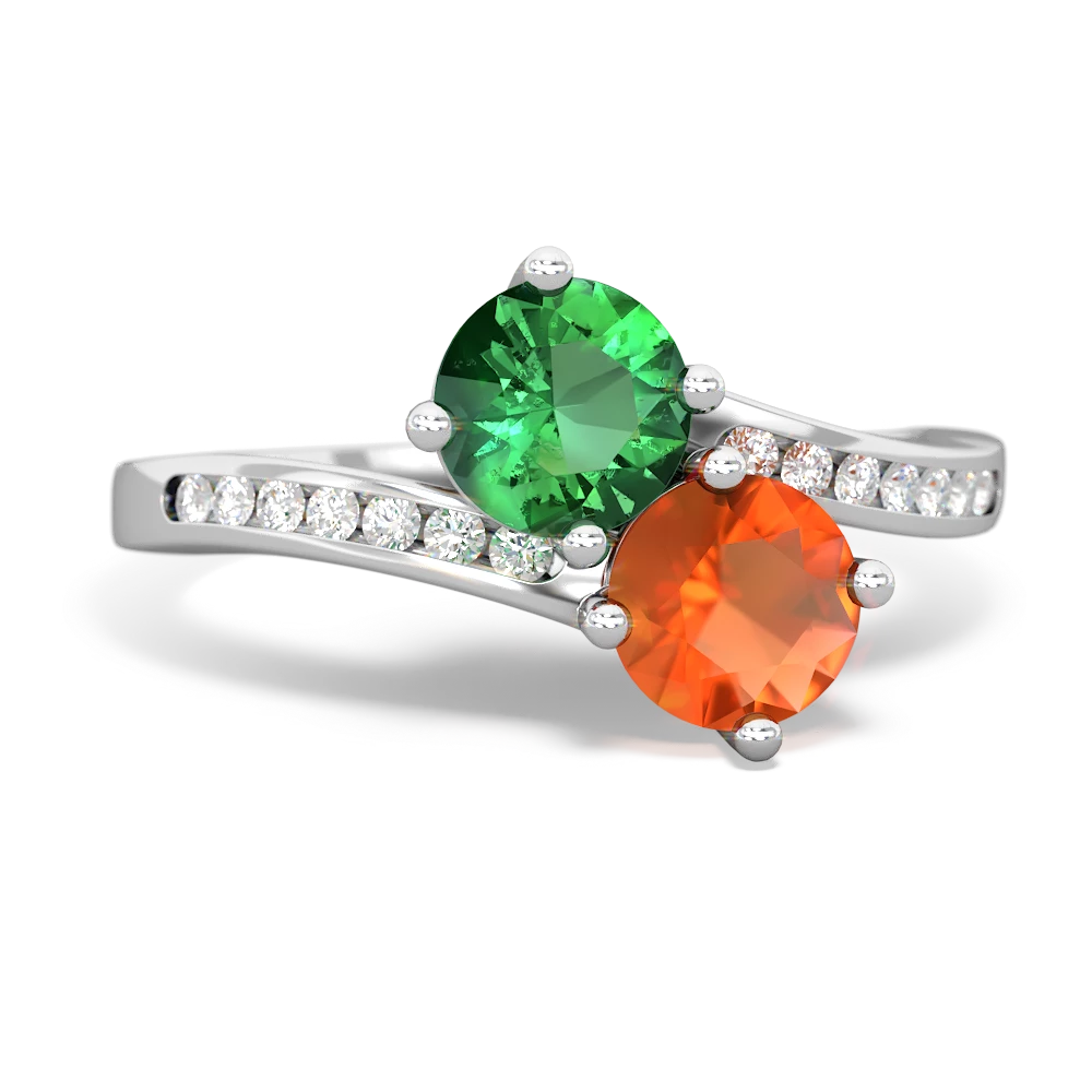 Lab Emerald Channel Set Two Stone 14K White Gold ring R5303