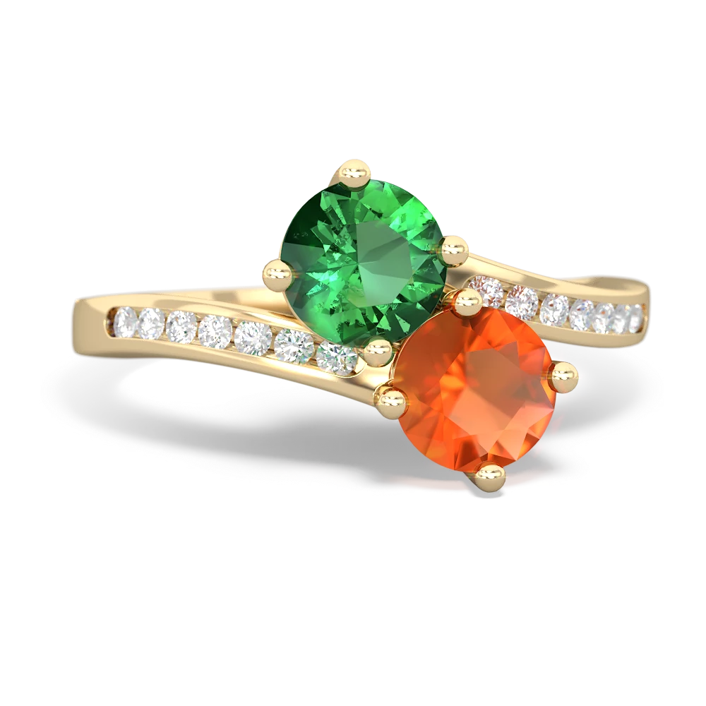 Lab Emerald Channel Set Two Stone 14K Yellow Gold ring R5303