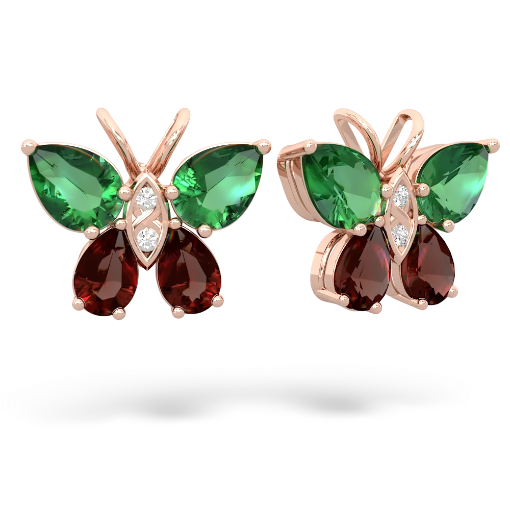 Lab Emerald Butterfly 14K Rose Gold earrings E2215