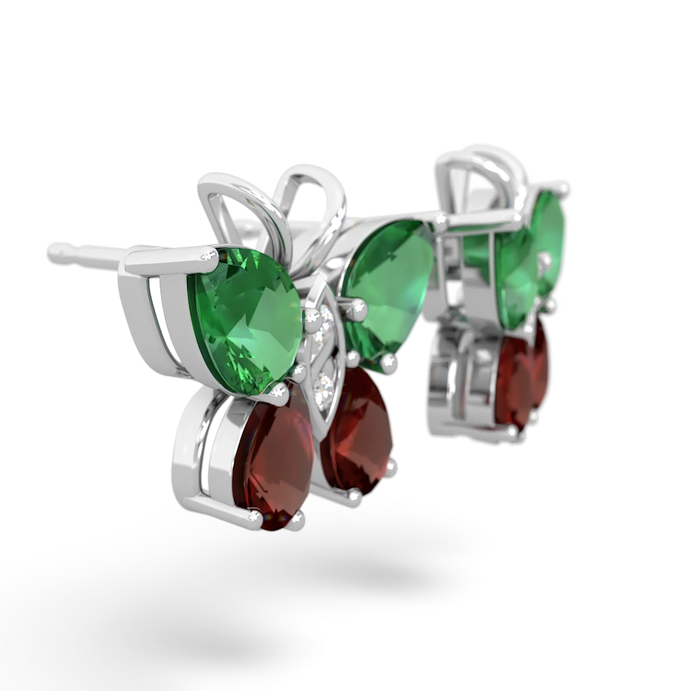 Lab Emerald Butterfly 14K White Gold earrings E2215