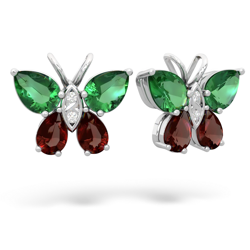 Lab Emerald Butterfly 14K White Gold earrings E2215