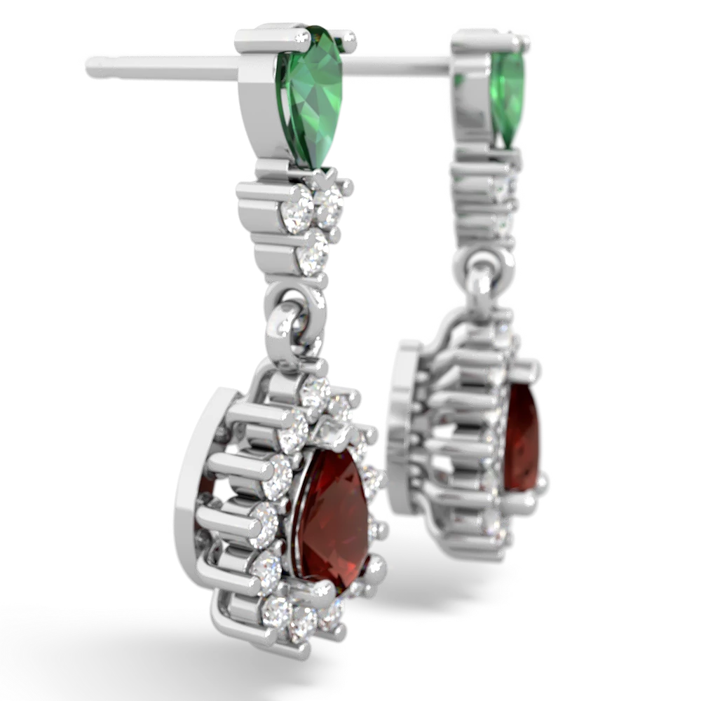 Lab Emerald Halo Pear Dangle 14K White Gold earrings E1882