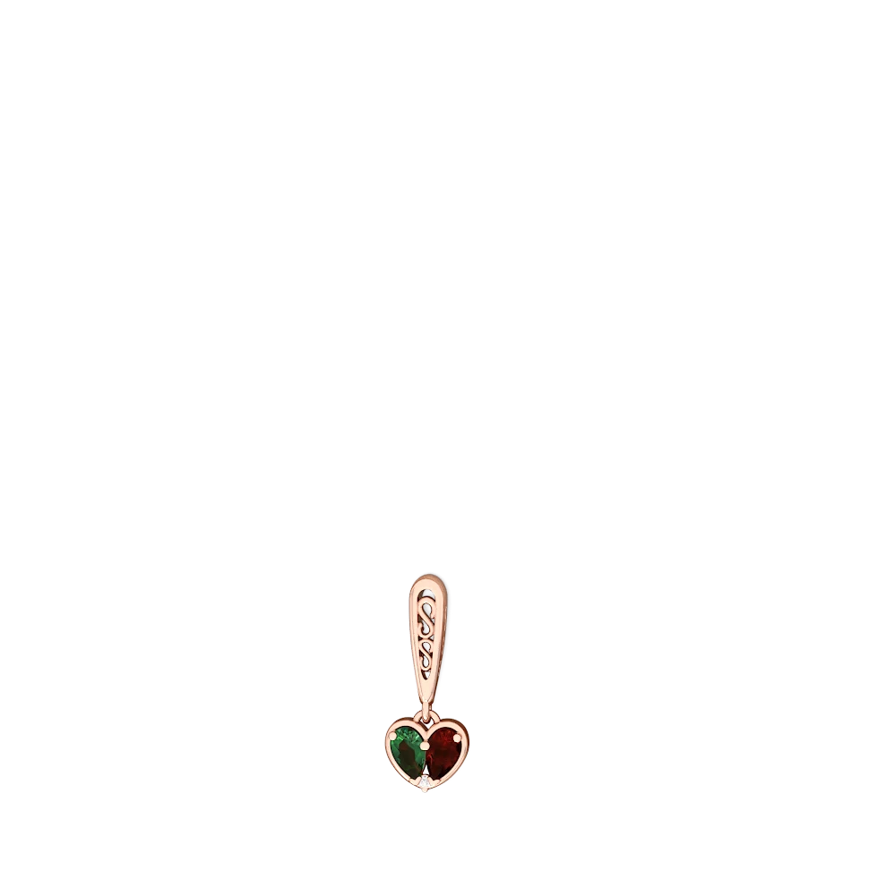 Lab Emerald Filligree Heart 14K Rose Gold earrings E5070