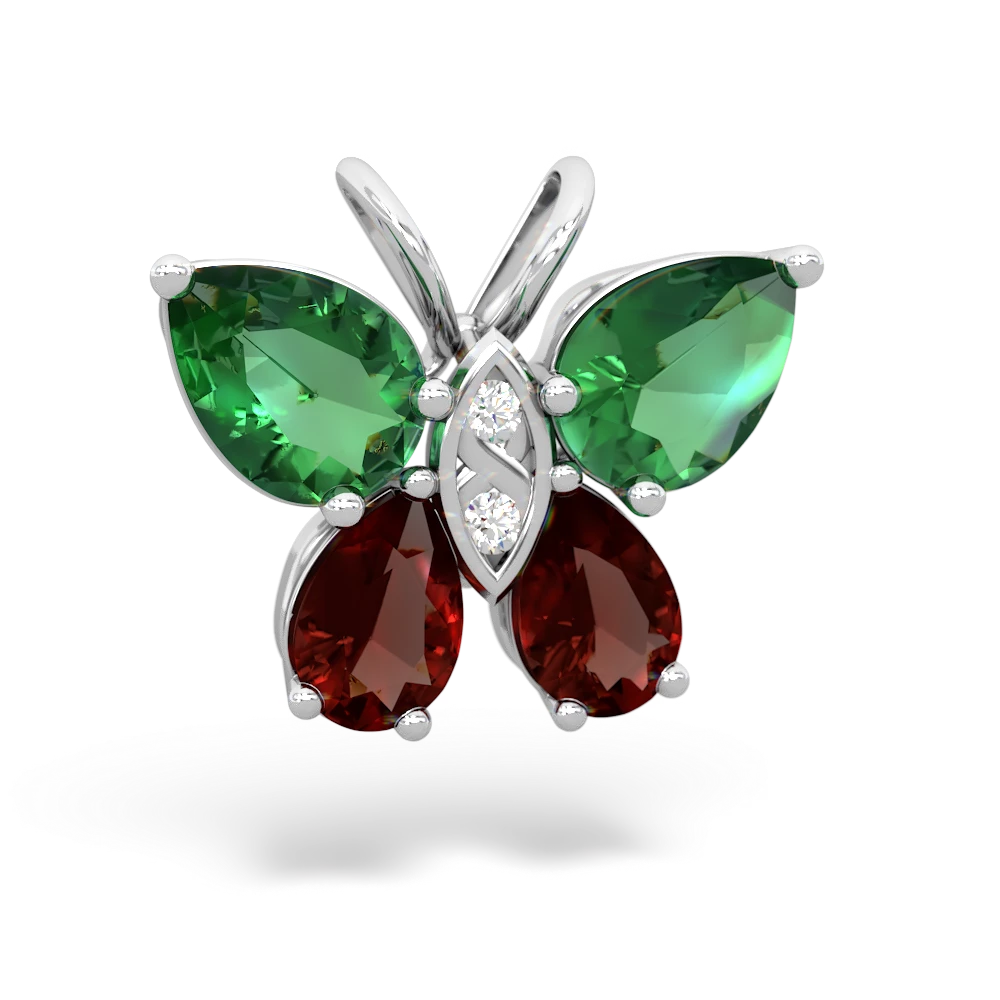 Lab Emerald Butterfly 14K White Gold pendant P2215