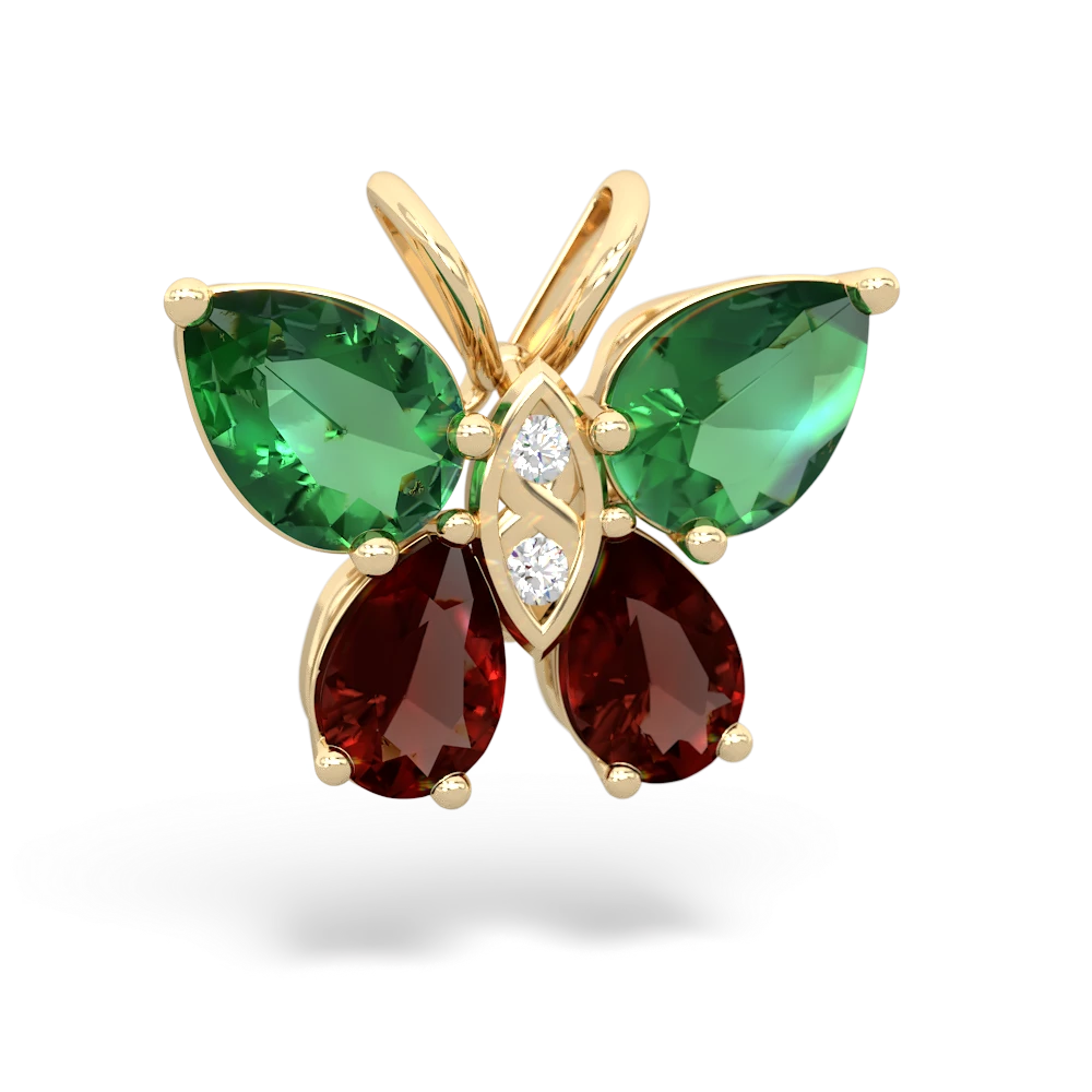 Lab Emerald Butterfly 14K Yellow Gold pendant P2215