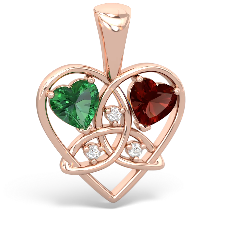 Lab Emerald Celtic Trinity Heart 14K Rose Gold pendant P5331