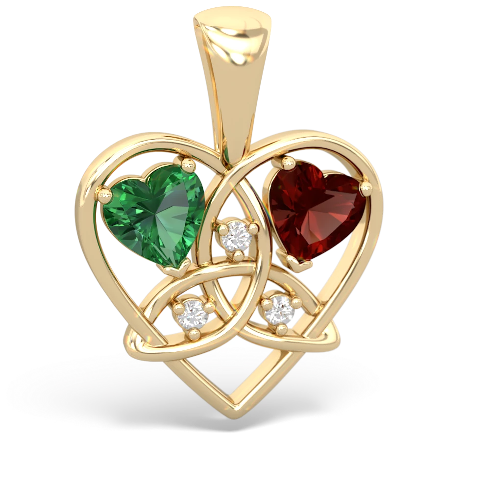 Lab Emerald Celtic Trinity Heart 14K Yellow Gold pendant P5331