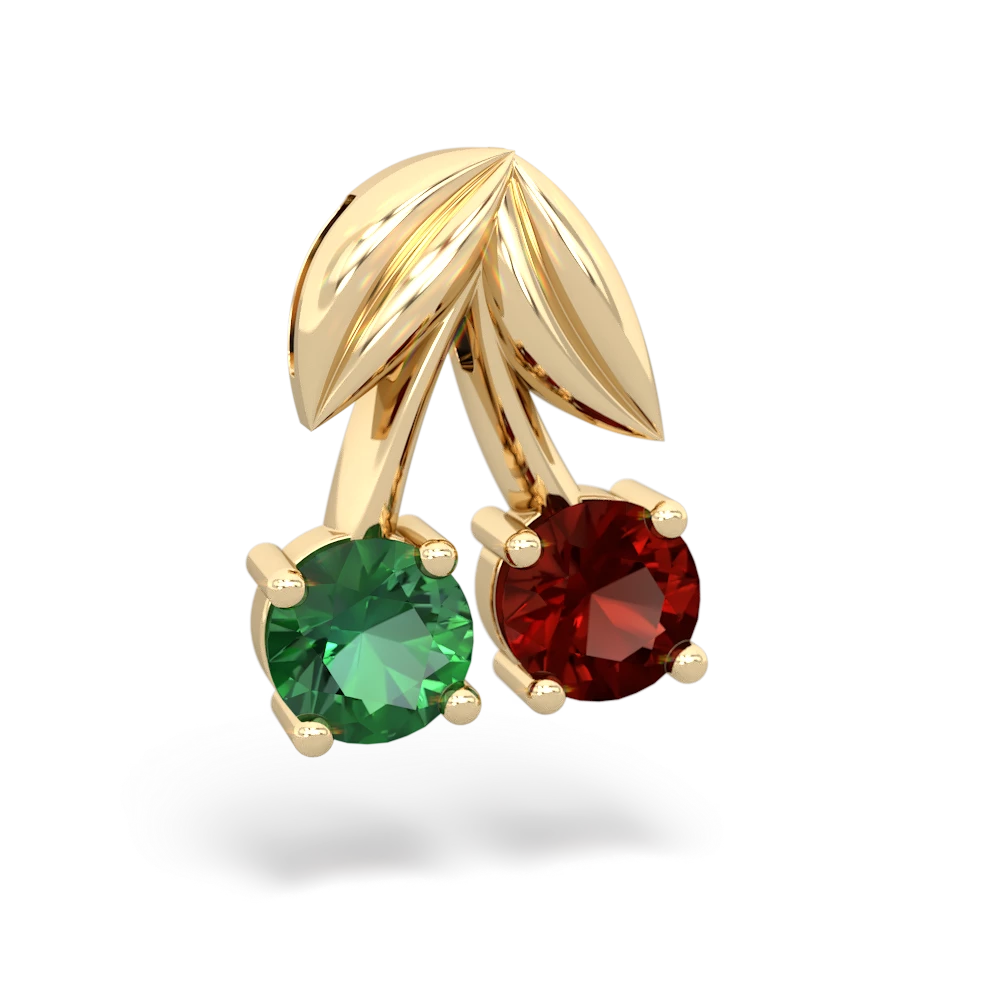 Lab Emerald Sweet Cherries 14K Yellow Gold pendant P7001