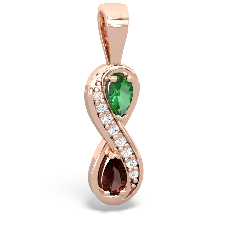 Lab Emerald Diamond Infinity 14K Rose Gold pendant P5390