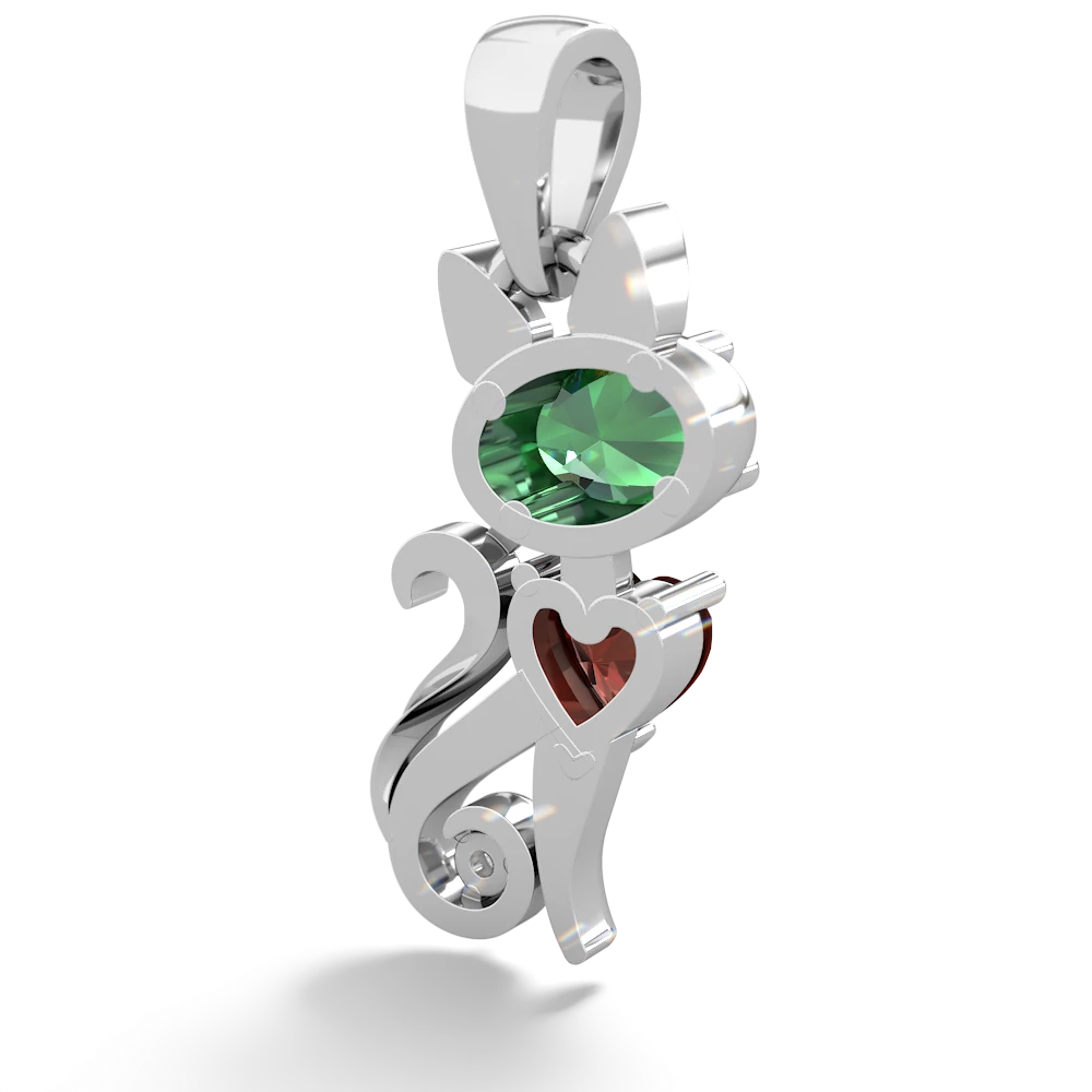 Lab Emerald Kitten 14K White Gold pendant P5780