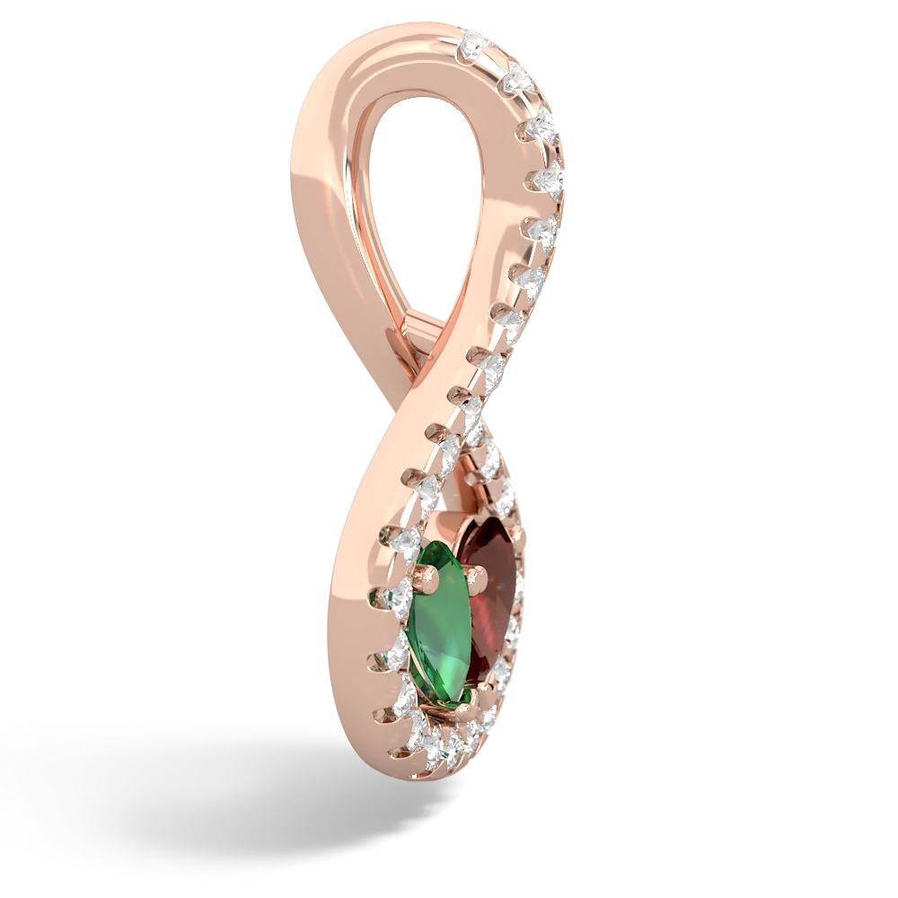 Lab Emerald Pave Twist 'One Heart' 14K Rose Gold pendant P5360