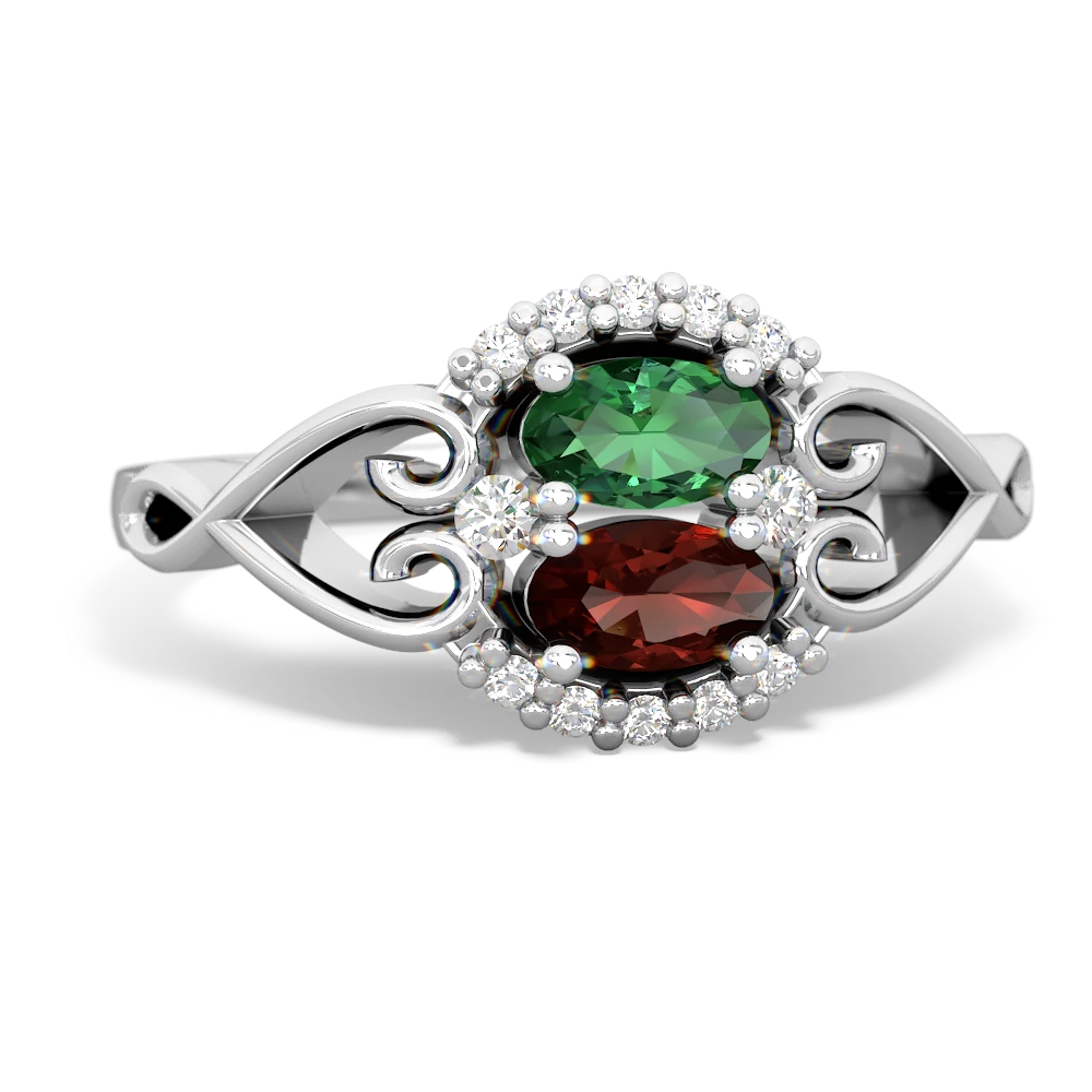 Lab Emerald Love Nest 14K White Gold ring R5860