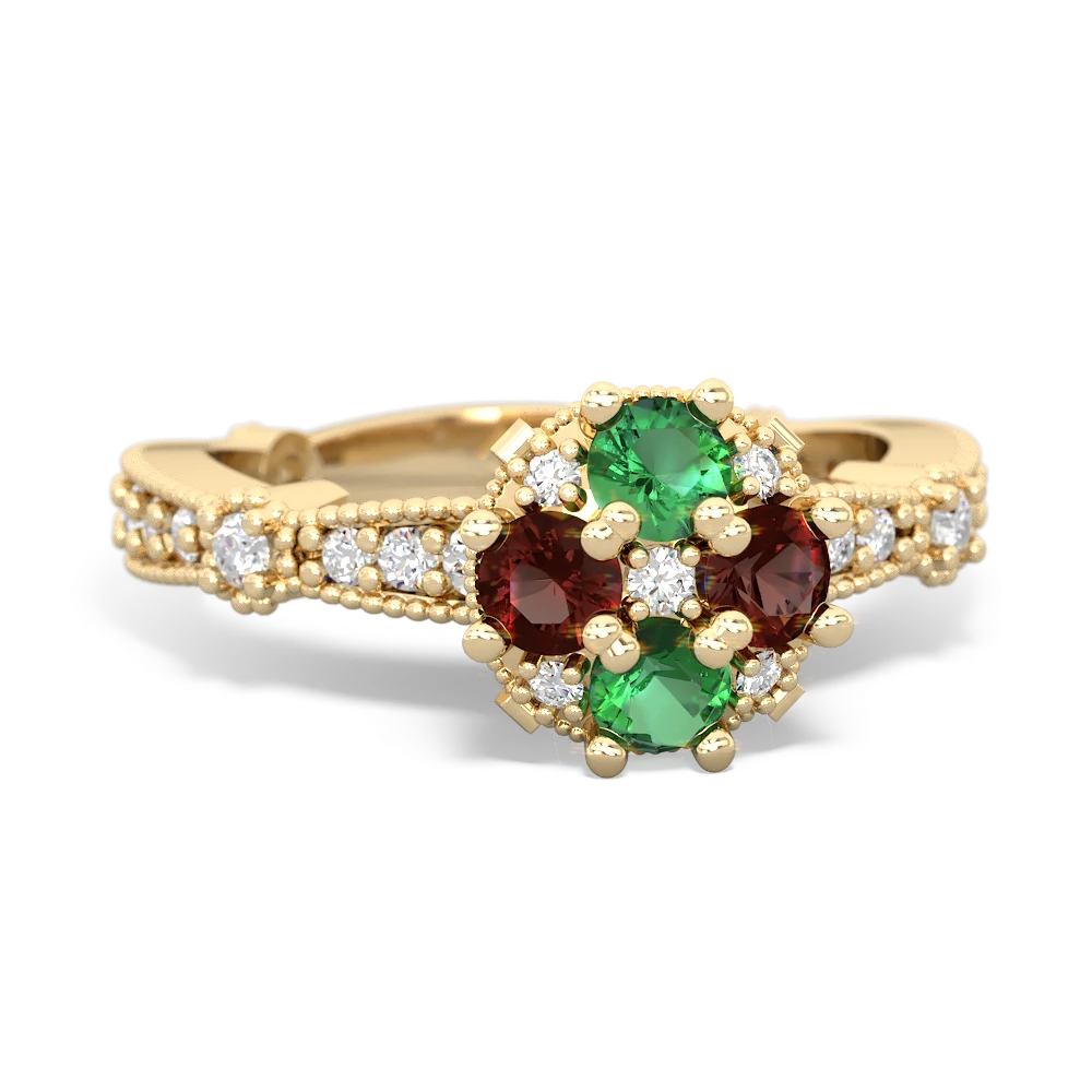 Lab Emerald Sparkling Tiara Cluster 14K Yellow Gold ring R26293RD