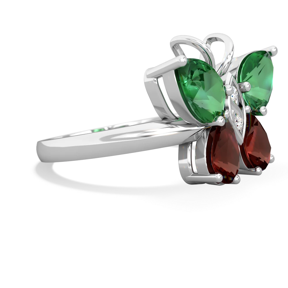 Lab Emerald Butterfly 14K White Gold ring R2215