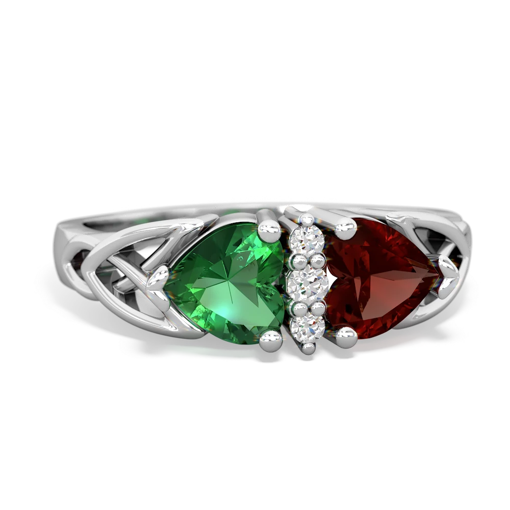 Lab Emerald Celtic Knot Double Heart 14K White Gold ring R5040