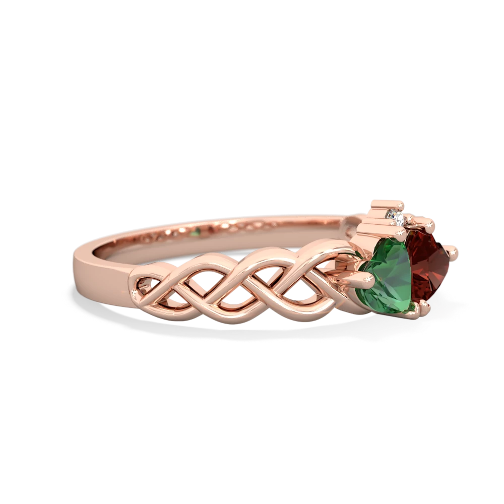 Lab Emerald Heart To Heart Braid 14K Rose Gold ring R5870