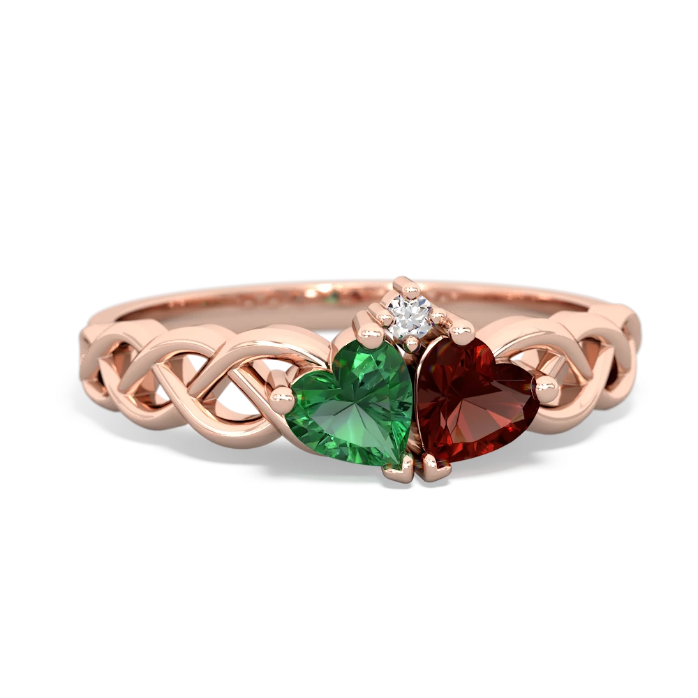 Lab Emerald Heart To Heart Braid 14K Rose Gold ring R5870