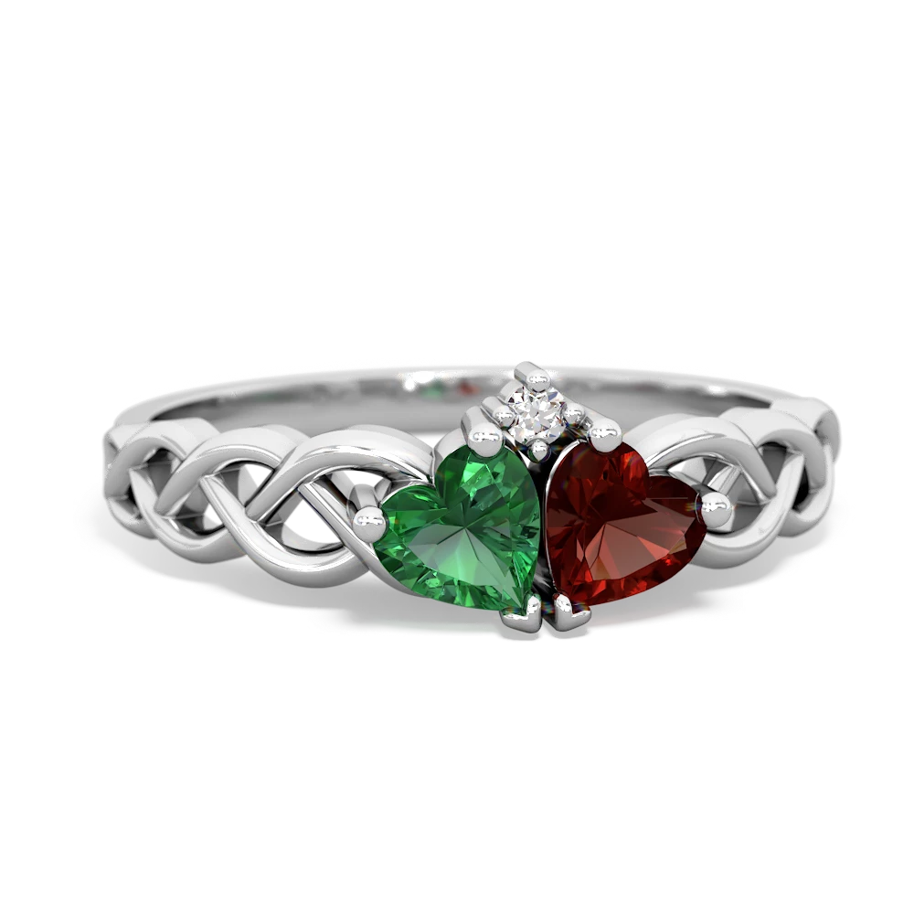 Lab Emerald Heart To Heart Braid 14K White Gold ring R5870