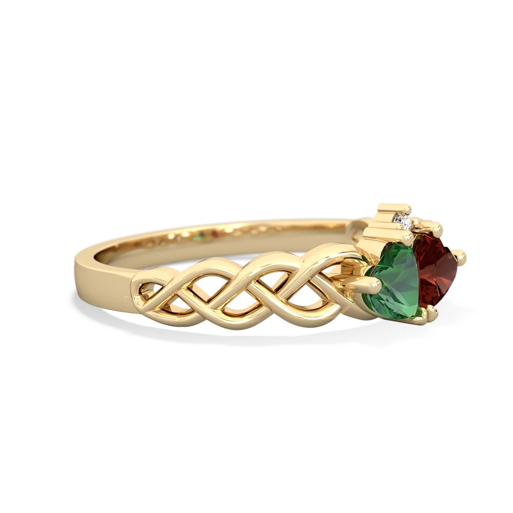 Lab Emerald Heart To Heart Braid 14K Yellow Gold ring R5870