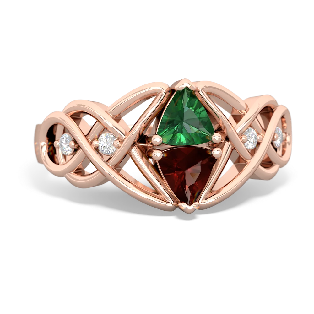 Lab Emerald Keepsake Celtic Knot 14K Rose Gold ring R5300