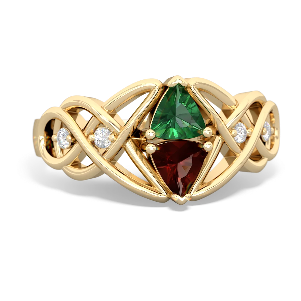 Lab Emerald Keepsake Celtic Knot 14K Yellow Gold ring R5300