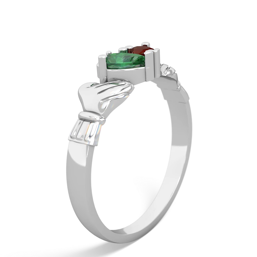 Lab Emerald 'Our Heart' Claddagh 14K White Gold ring R2388