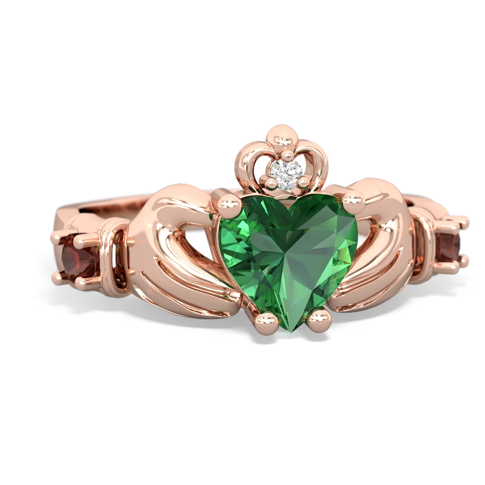 Lab Emerald Claddagh Keepsake 14K Rose Gold ring R5245