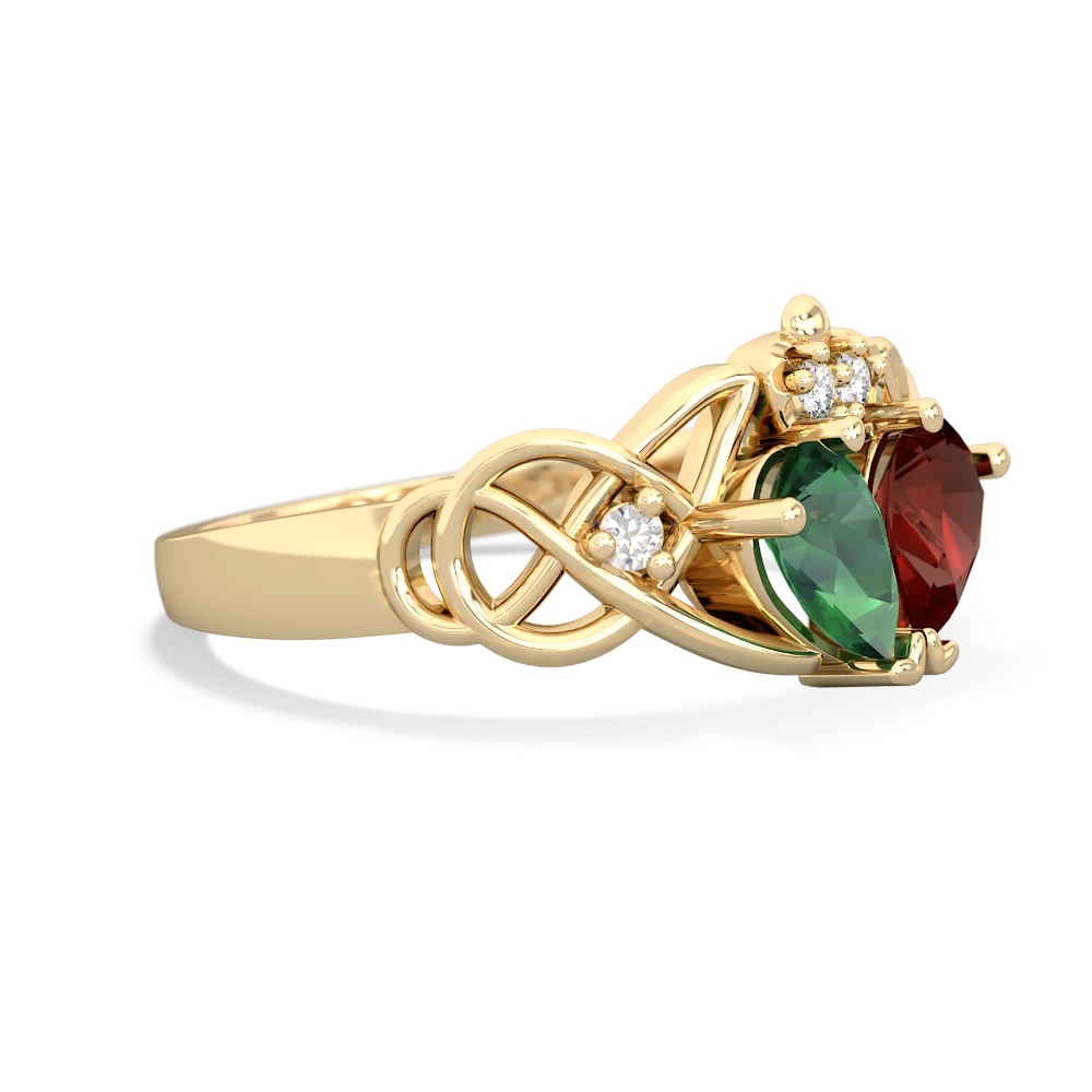 Lab Emerald 'One Heart' Celtic Knot Claddagh 14K Yellow Gold ring R5322