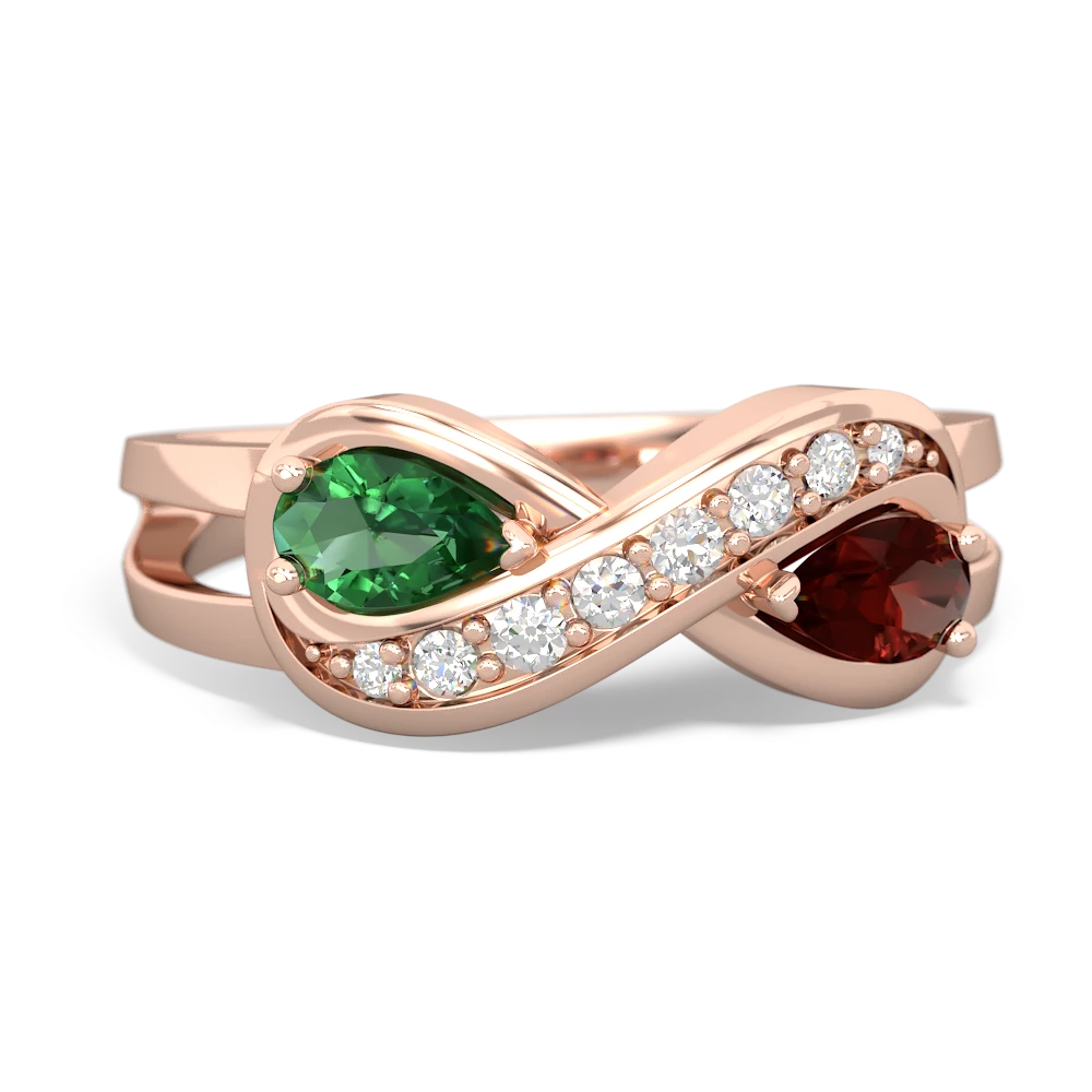 Lab Emerald Diamond Infinity 14K Rose Gold ring R5390