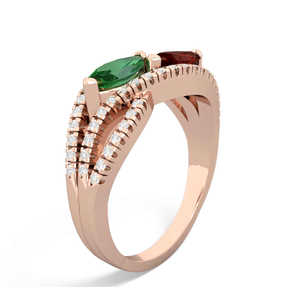 Lab Emerald Diamond Rivers 14K Rose Gold ring R3070