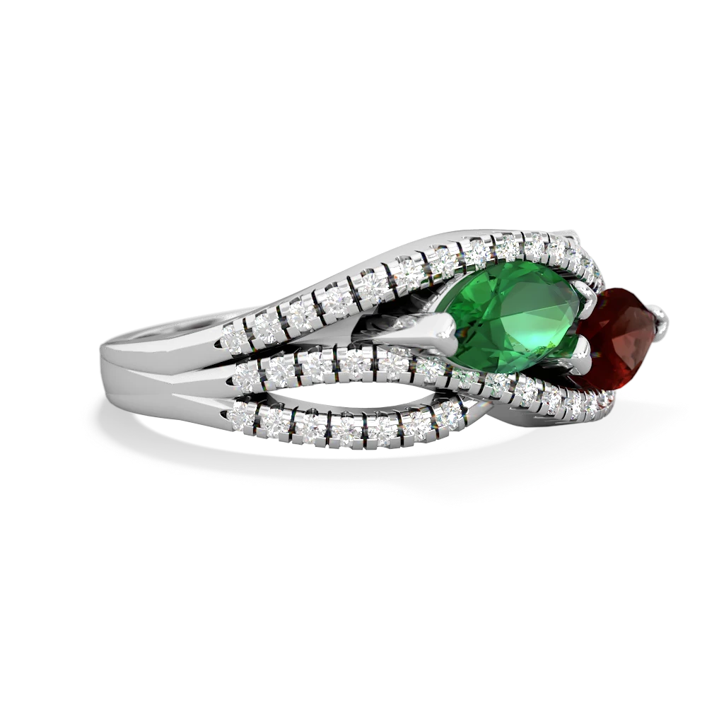 Lab Emerald Diamond Rivers 14K White Gold ring R3070