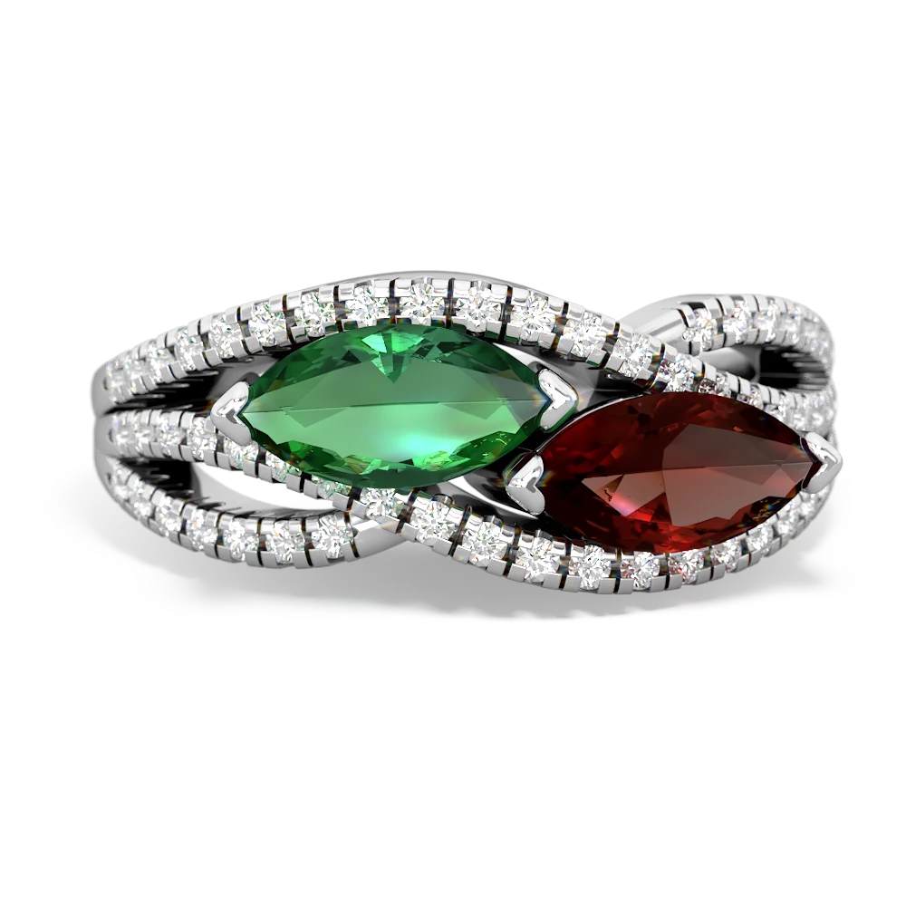 Lab Emerald Diamond Rivers 14K White Gold ring R3070