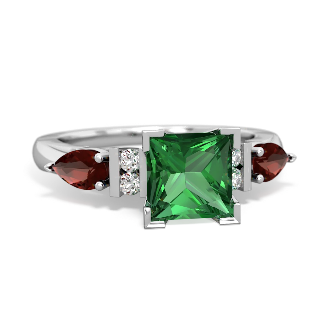 Lab Emerald 6Mm Princess Eternal Embrace Engagement 14K White Gold ring C2002