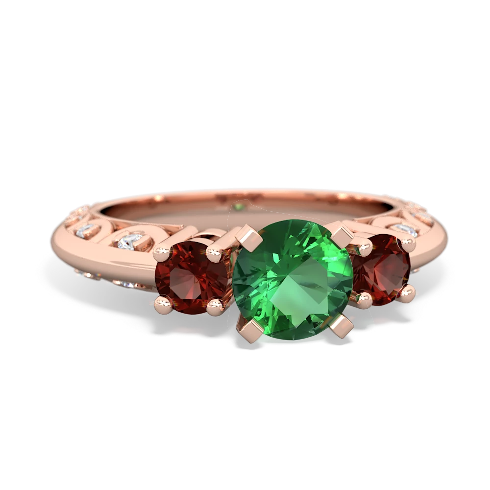 Lab Emerald Art Deco Eternal Embrace Engagement 14K Rose Gold ring C2003