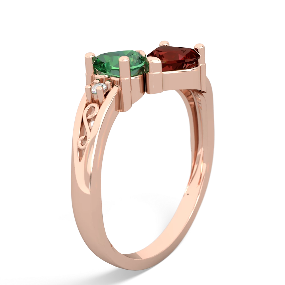 Lab Emerald Snuggling Hearts 14K Rose Gold ring R2178