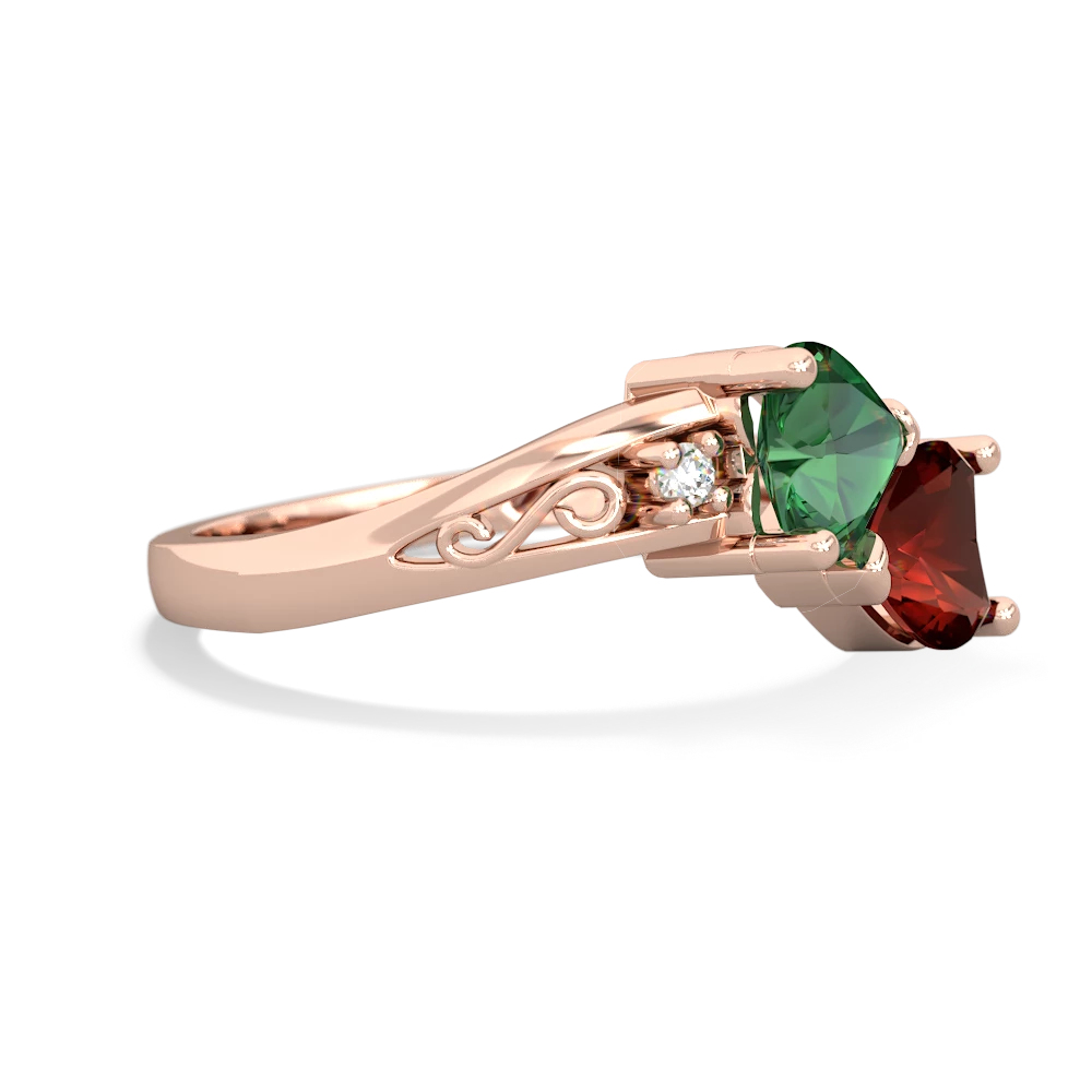 Lab Emerald Snuggling Hearts 14K Rose Gold ring R2178