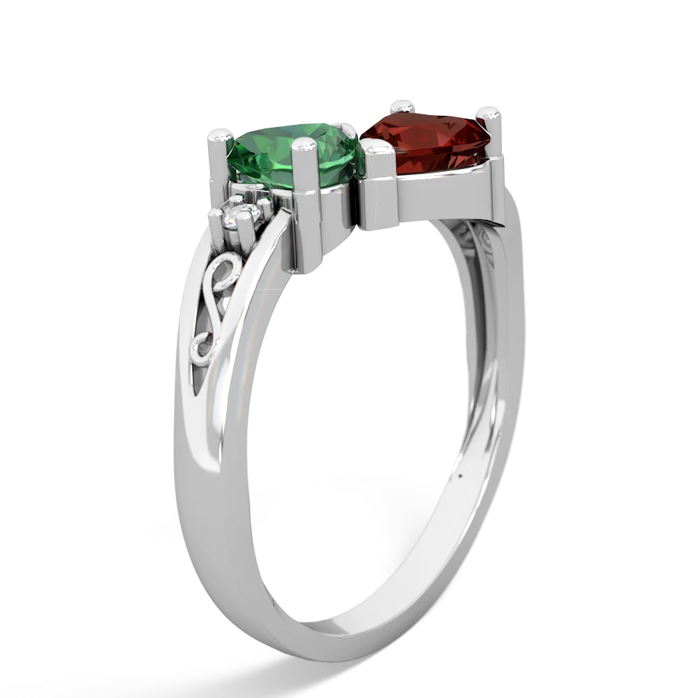 Lab Emerald Snuggling Hearts 14K White Gold ring R2178