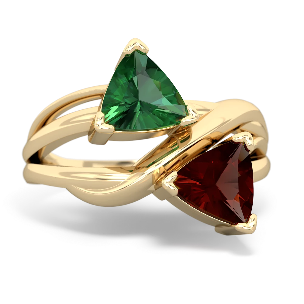 Lab Emerald Split Band Swirl 14K Yellow Gold ring R2341
