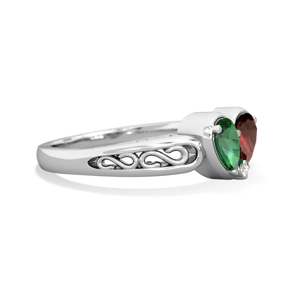 Lab Emerald Filligree 'One Heart' 14K White Gold ring R5070