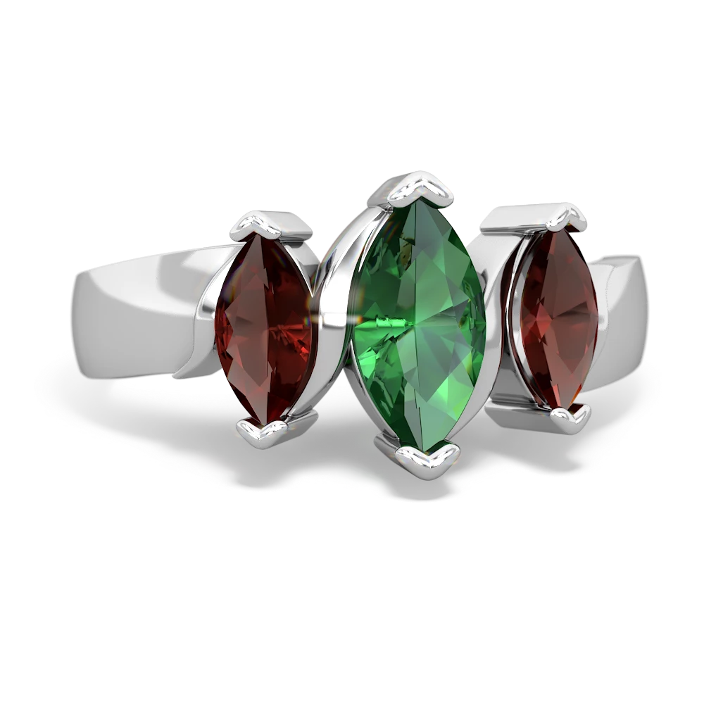 Lab Emerald Three Peeks 14K White Gold ring R2433