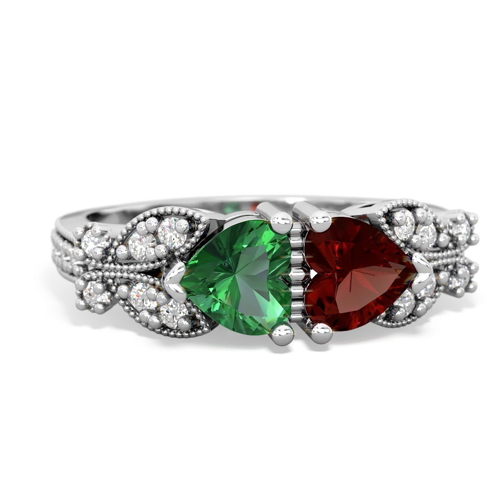 Lab Emerald Diamond Butterflies 14K White Gold ring R5601