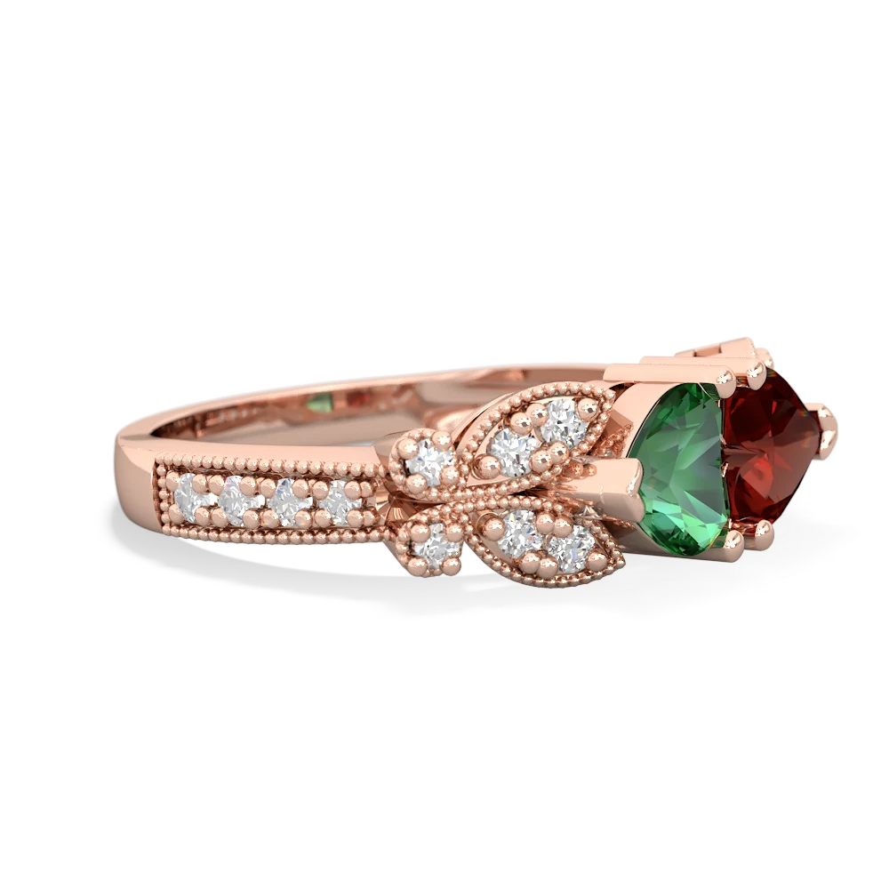 Lab Emerald Diamond Butterflies 14K Rose Gold ring R5601